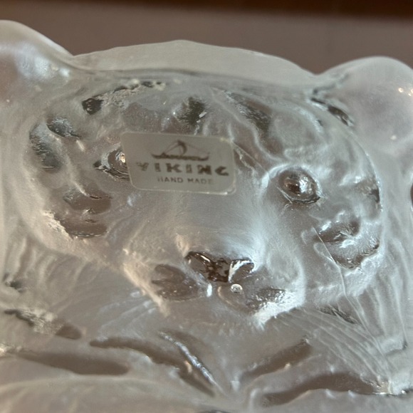 Vintage Viking Frosted Clear Glass Tiger Paperweight Decor Wild Dark Academia - Picture 4 of 4